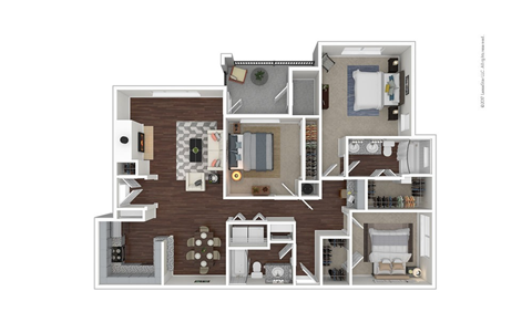 Floor plan for 3 beds, 2 baths, 1415 sqft